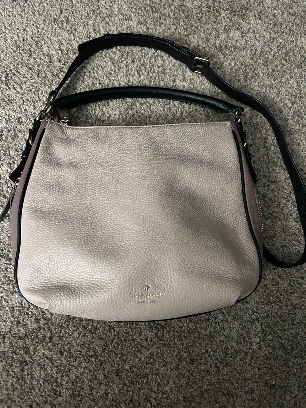 kate spade Pebbled Leather Shoulder Bag — Light Blush with Black Trim